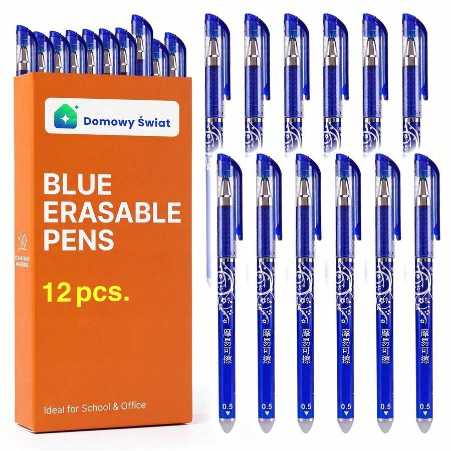 Erasable Pens 12 Pcs With Blue Ink 0.5 Mm, Fine Point Writing Pens With Integrated Eraser, Retractable Correction Pens For Precise Notes Writing And Easy Mistake Removal, Stationery Set For School Office Home Notebooks And Planners - B-Blue - View 1