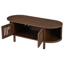 طاولة قهوة 100*40*38 سم مصنوعة من MDF، طاولة غرفة معيشة بيضاوية مع 2 باب شرائح وباب قابل للطي، أرجل من الخشب الصلب، سعة تحميل تصل إلى 30 كجم، طاولة قهوة مع تخزين لغرفة المعيشة، لون الجوز - لون خشب الجوز - مشاهدة 10