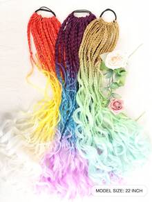 Bohemian Curly Braided Ponytail Wig, Synthetic Hair Extensions With Elastic Band Flower Tassel For Cosplay & Festival Part - Multicolor - View 6