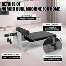 Nordic‑Style Steel Hamstring Curl Workout Bench, Reverse Hyperextension Training Machine, Built‑In Transport Wheels For Mobility, Home‑Gym Equipment For Lower‑Body Leg Strength Training - White - View 7