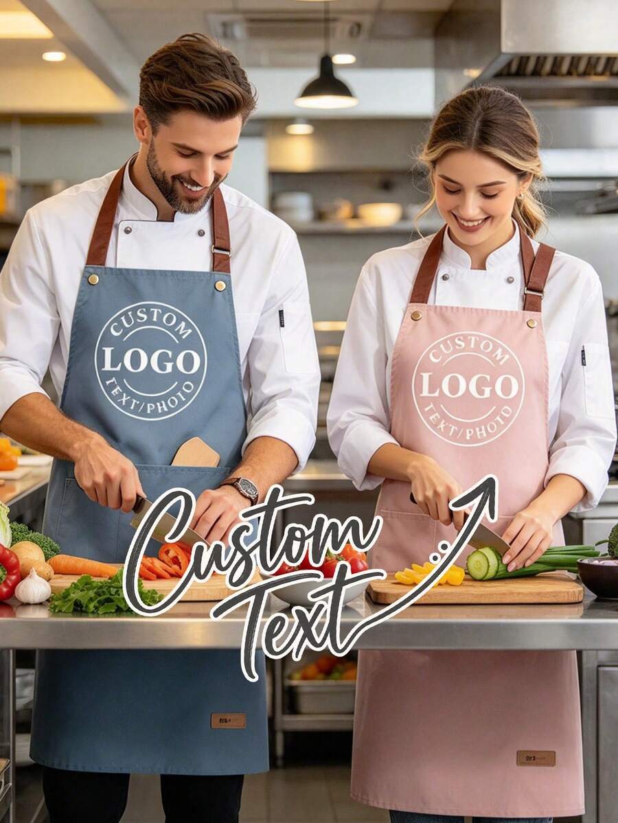 Customizable Home Apron, Black And White Checkered With Pockets, Customizable Text And Logo, Durable And Easy To Clean, Suitable For Thanksgiving, Christmas Gifts, BBQ, Home Kitchen Commute, Custom Work Apron - Multicolor - View 1