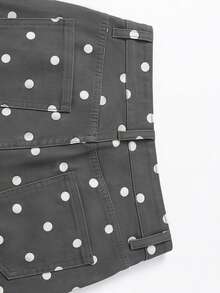 Celana Jeans Wanita Model Lurus Motif Polkadot Hitam & Abu-abu, Gaya Prancis Minimalis, Cocok untuk Perjalanan Santai dan Kencan Sehari-hari di Musim Gugur - Dark Grey - View 7