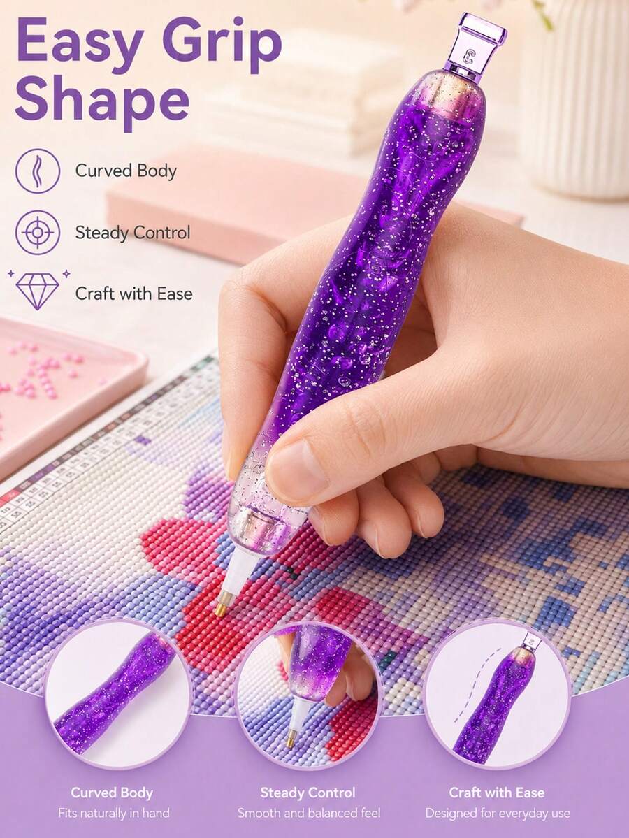 Sparkling Diamond Painting Pen Set, Multi Tip Diamond Art Pen, Including Multiple Interchangeable Pen Tips And Diamond Mud, Suitable For Families Or Giving Gifts To Friends, A Great Choice For DIY Enthusiasts - A - View 1