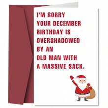 1pc Humorous December Birthday Card With Envelope - Santa Claus Joke Christmas Birthday Card, Funny Birthday Greeting Card, Suitable For Friends And Family, Holiday Christmas Gift, Birthday Gift - Multicolor - View 1