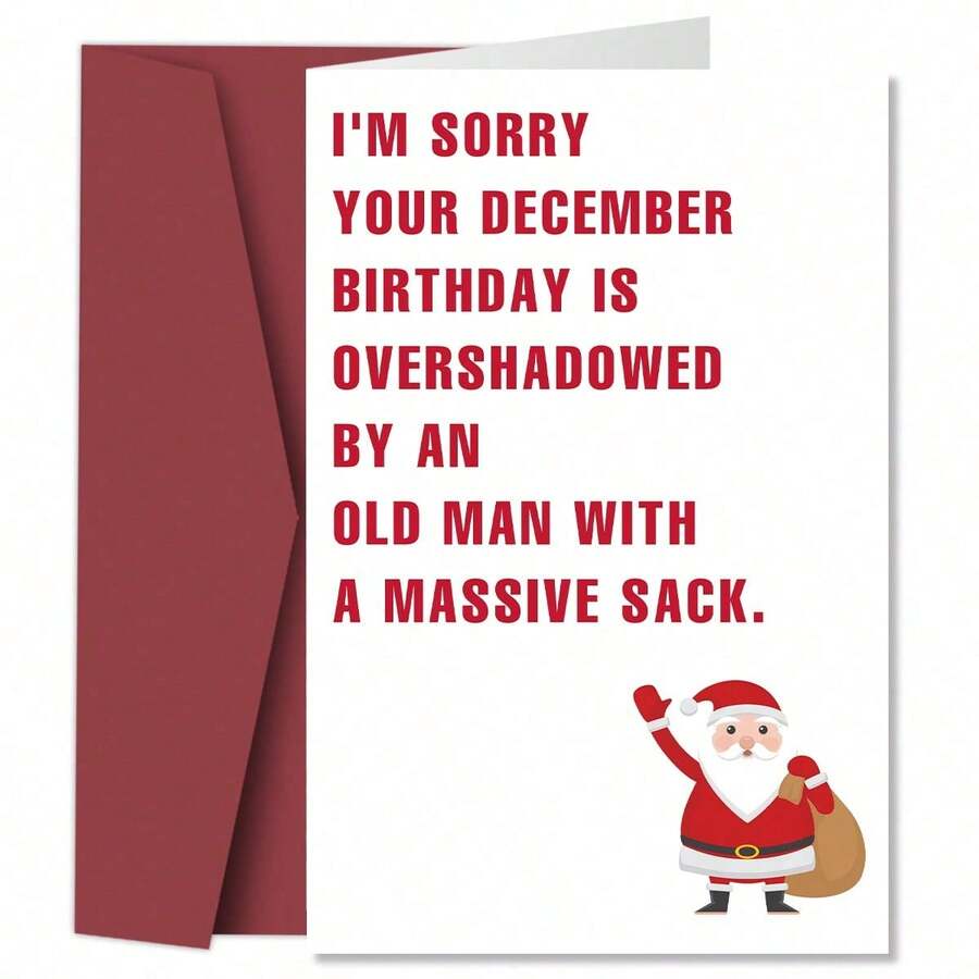 1pc Humorous December Birthday Card With Envelope - Santa Claus Joke Christmas Birthday Card, Funny Birthday Greeting Card, Suitable For Friends And Family, Holiday Christmas Gift, Birthday Gift - Multicolor - View 1