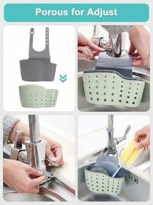 1/2/3pcs Double Layer Kitchen Storage Basket, Adjustable Sink Hanging Rack, Silicone Faucet Draining Basket, Drill-Free Bathroom Shelf - Multiple Styles and Colors - View 4
