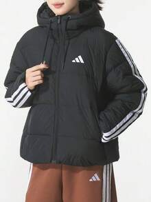 Adidas ESSENTIALS Women's Down-Filled Hooded Jacket In Black - Black - View 1
