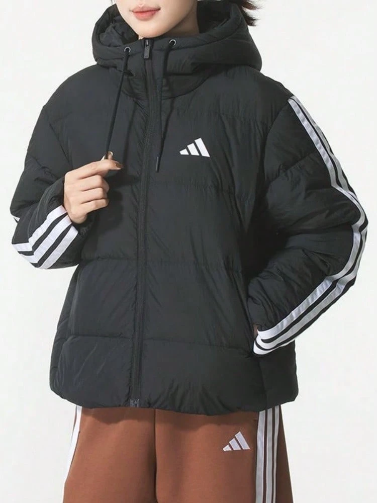 Adidas ESSENTIALS Women's Down-Filled Hooded Jacket In Black - Black - View 1