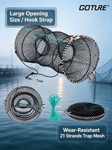GOTURE 1pc Portable PE Crab Trap -Foldable Fish/Lobster Cage Craw Fish Shrimp Lobster Bait Snare Trap For Freshwater & Saltwater Fishing - Multicolor - View 2