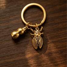 1pc Golden Cicada Gourd Keychain, Yiming Jingren Cicada Pendant, Bag And Car Charm - Gold - View 6