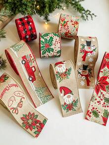 1pc Christmas Decoration Christmas Snowman Ribbon Christmas Ribbon Christmas Tree Decoration Ribbon Gift Decoration Ribbon, Decorative Wrapping Accessory, Gift Wrapping Band, Suitable For Christmas Celebration, Holiday Party, Home Decoration Gifts - Multiple Styles - View 8