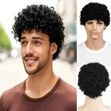 4inch Fluffy African Curly Short Fiber Machine-Made Wig - Multicolor - View 1