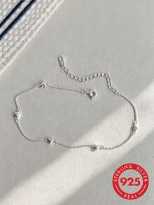 1pc S925 Sterling Silver Minimalist Cool Style Mini Heart Bracelet, Fashion Romantic Sweet Cute Personalized Fresh Gentle Atmosphere Elegant Elegant Daily Commute Casual Versatile Niche Accessory Holiday Gift For Girlfriend - Love - View 2