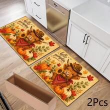 2D Highland Cow, Sunflower, Pumpkin Welcome Pattern Printed Long Runner Mat Series, Indoor Entryway Mat, Bedroom Bedside Mat, Kitchen Mat, Kitchen Long Runner, Suitable For Living Room, Laundry Room, Bathroom - Multicolor - View 9
