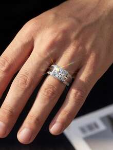 1 buah Cincin Moissanite, Dipoles, 1CT, 4-Prong, Cincin Pria, Hadiah Sempurna untuk Pria di Hari Ulang Tahun dan Hari Jadi - Perak - View 5