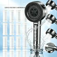 مجموعة رأس دش أسود مطفي مع فلتر، رأس دش يدوي عالي التدفق ب- 4 أوضاع مع 12 خرطوشة فلتر للعناية بالبشرة، رأس دش مع فرشاة تنظيف قابلة للفصل، مناسب لمعالجة المياه العسرة في المنزل - رأس الدش - مشاهدة 1