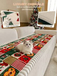 1pc Christmas Pattern Chenille Sofa Cushion Cover, Holiday Home Living Room Sofa Cover, Non-Slip Bottom, Pet-Friendly Scratch-Resistant, Machine Washable, Suitable For 1/2/3/4 Seater Sofa - Multicolor - View 3