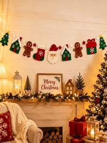 Santa Claus Gingerbread Man Christmas Tree Hanging Bunting, Christmas Party Decoration Flags, Christmas Themed Pattern Design, Perfect For Party Setup, Wall Hanging, Window Decoration, Creating Holiday Atmosphere, Essential Christmas Decor - Multicolor - View 4