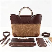 3pcs Metal Round Handle Bag Frame + 26cm Bag Bottom + Shoulder Strap, Bag Making Materials, Replaceable Woven Straw Bag Accessories, Suitable For Crochet Bags, Wallets, DIY Wallet Making - Multicolor - View 2