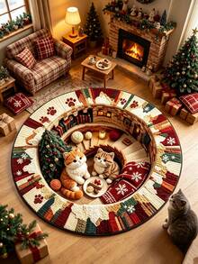 1 Pair Christmas Cat Stair Mat, Decorative Rug, Floor Mat, Carpet, Living Room Rug, Bedroom Rug, Door Mat, Christmas Carpet - Multicolor - View 4