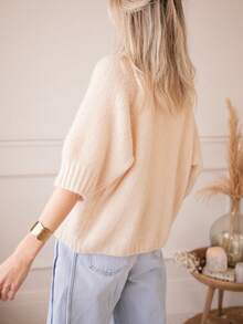 Women's Plus Size Short Sleeve Knit Cardigan, Regular Length, Medium Stretch, Fashion Sweater Top, Comfortable For Daily Wear - Champagne - View 3