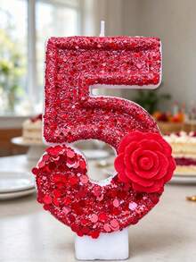 1pc Red Number Birthday Candle, Romantic Rose Number Candle - Multicolor - View 1