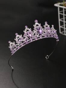 1pc Fashionable Exquisite Alloy Crown, Suitable For Women's Wedding Banquet Hair Accessory - Lilac Purple - View 4