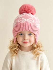 Children's Bow Knot Knitted Hat, Autumn/Winter Ear-Protective Warm Knitted Hat, Thickened Warm Beanie, Suitable For Boys And Girls - Multicolor - View 2