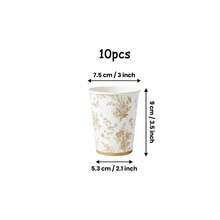 10/20/40Pcs,Golden Floral Toile‑Style Disposable Party Tableware Set,Vintage Botanical Floral Chinese‑Inspired Printed Paper Plates,Cups & Napkins,Gold Scalloped Rim Party Tableware For Bridal Shower,Wedding Banquet,Tea Party & Dessert Table Decor - Multicolor - View 10