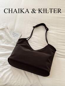 1pc Fashion PU Fabric Shoulder Tote Bag Suitable For Commuting, Shopping, Etc. (With Pendant) - Coffee - View 5