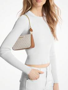Michael Kors Jet Set 中號簽名 Logo 女款單肩包，優雅休閒拉鍊方型手拿包錢包，附金屬鏈條，晚宴/派對包 - 米棕色 - 查看 4