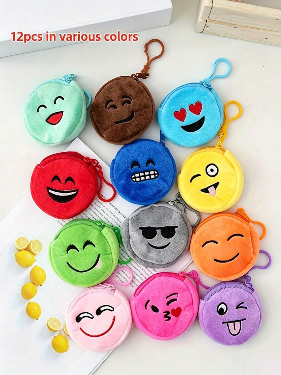 12pcs Kids Girls Pattern Plush Fabric Zipper Mini Coin Purse, Cute Cartoon Style, Suitable For Daily Use, Party Favors, Gifts