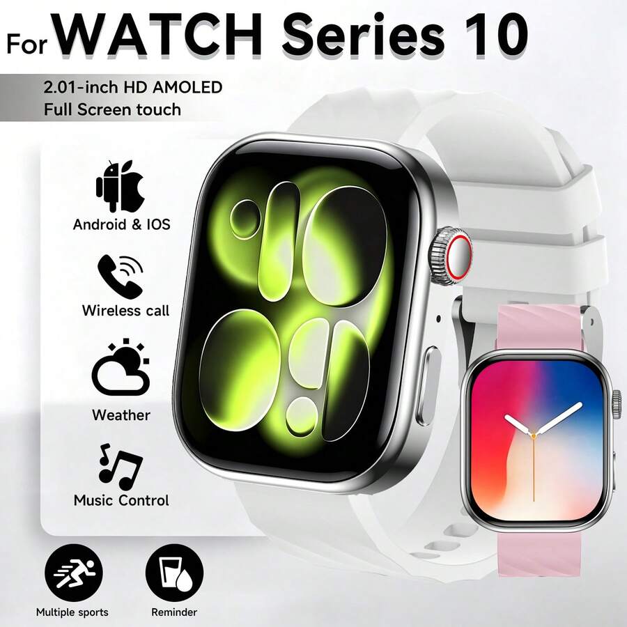 1 pieza Reloj inteligente con pantalla táctil completa de 1.83 pulgadas, unisex, compatible con llamadas inalámbricas, notificaciones de mensajes, seguimiento de calorías y distancia, múltiples modos deportivos, cámara remota, control de música, correa de silicona, compatible con Android/iOS, regalo perfecto para vacaciones