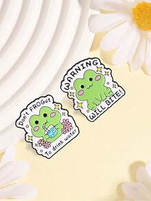 QIHOO 1pc Cute Cartoon Frog Enamel Brooch, Humorous Pun Slogan Lapel Pin Badge, Backpack Denim Jacket Decorative Jewelry Gift - Multicolor - View 4