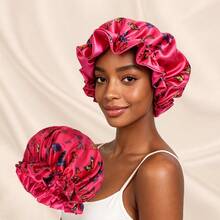 1pc Reversible Double Layer Satin Hair Bonnet For Women, Colorful Butterfly Print Ruffled Trim Sleep Cap, Silky Protective Night Natural Hair - Lace Hat - View 12