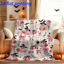 1pc 2D Flat Cartoon Style Pink Ghost Pattern Printed Blanket, Halloween ...