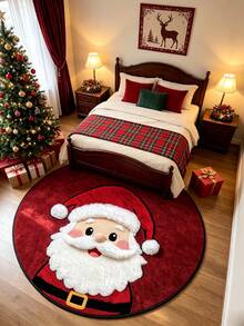 1pc, Santa Claus Round Rug, Christmas Entrance Mat, Perfect For Christmas Home Decor, Holiday Home Decor, Christmas Gift For Friends, Seasonal Decorative Mat, With Holiday Design, Christmas Decoration, Perfect Christmas Gift, Perfect Match For Christmas And New Year Celebration Decor Rug, Bedroom Decor, Small Rug, Rug, Home Decor, Living Room Rug, Living Room Small Rug, Bedroom Rug - Multicolor - View 2