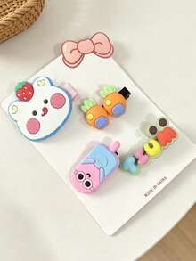 4pcs Women's Cartoon Student Hair Clips, School Daily Wear Hair Accessories, Simple Cute Hair Clips - Multicolor - View 2