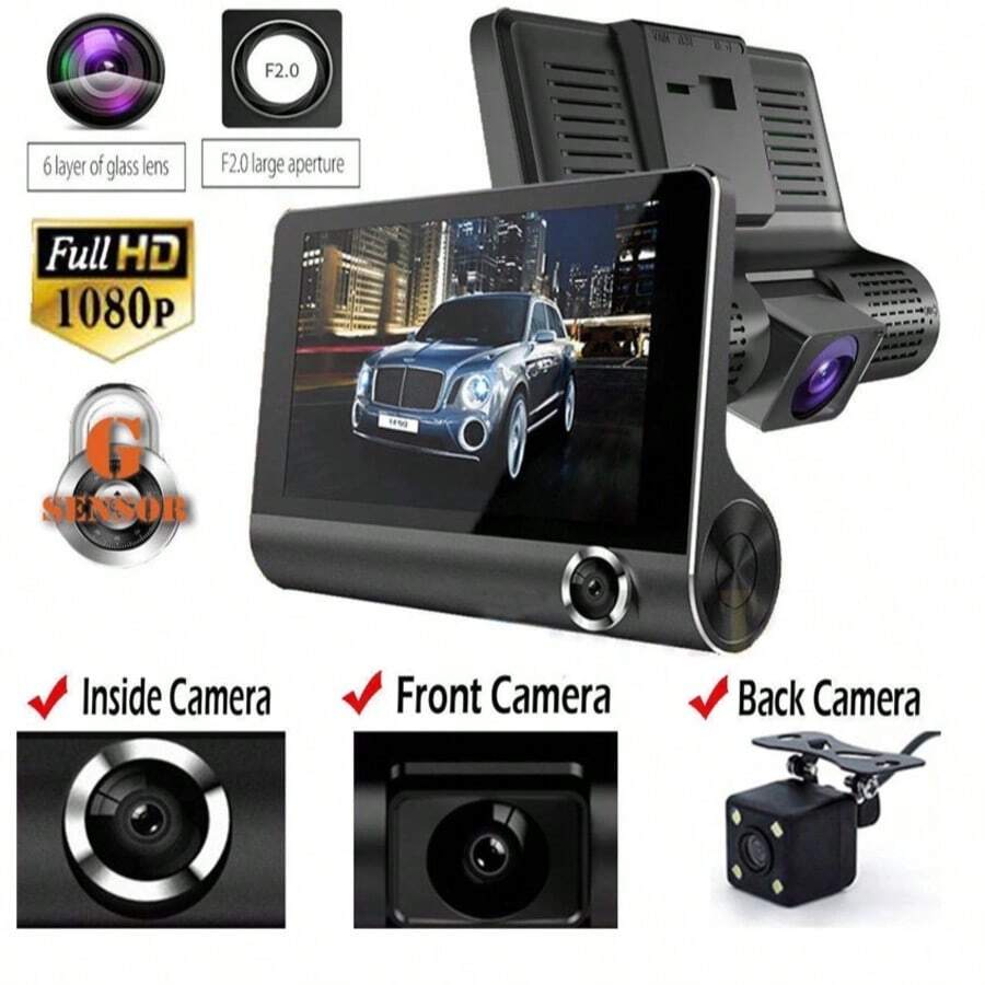 1080P Front And Rear Integrated Dash Cam, Vehicle Camera, Compatible With Infrared Night Vision, 24-Hour Parking Surveillance, G-Sensor, And Loop Recording. Suitable For Cars And Trucks, With 150mAh Built-In Battery.