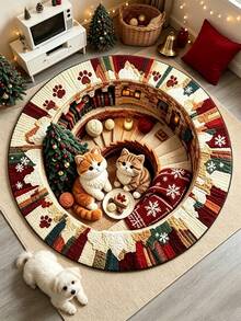 1 Pair Christmas Cat Stair Mat, Decorative Rug, Floor Mat, Carpet, Living Room Rug, Bedroom Rug, Door Mat, Christmas Carpet - Multicolor - View 2