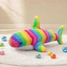 1pc Rainbow Shark Shape Plush Figure, 30cm Length, For Desktop Ornament - Multicolor - View 7