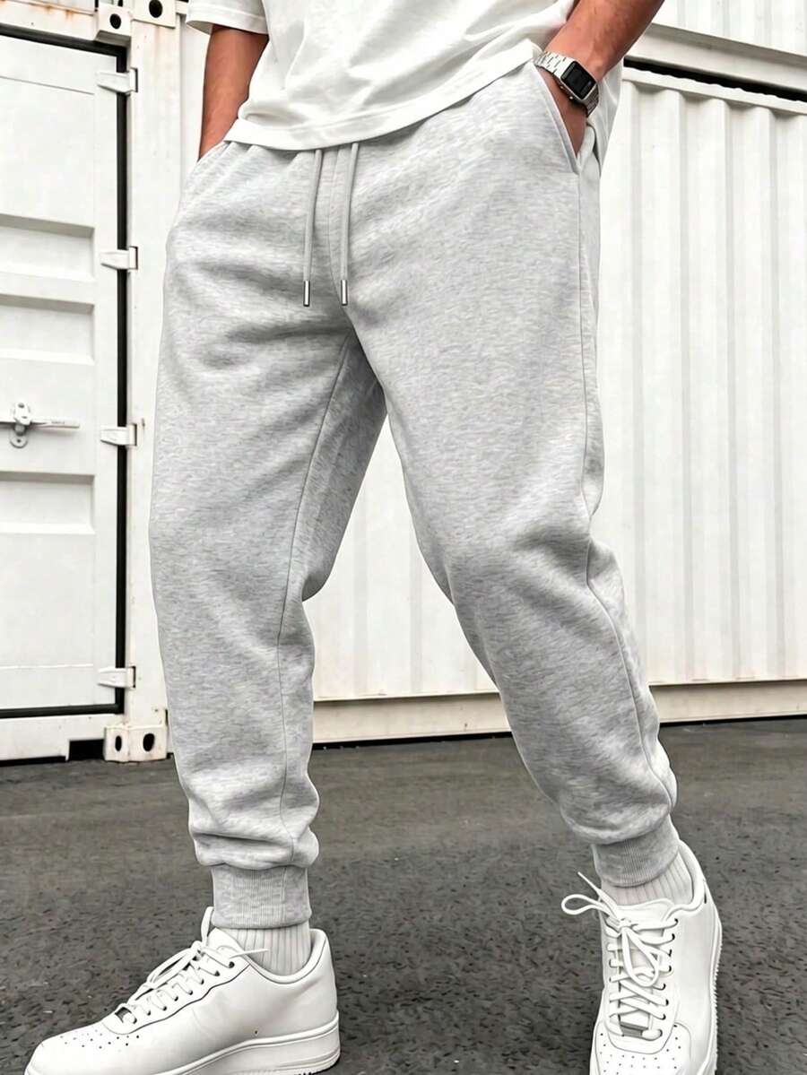 Men's Spring/Autumn Casual Sports Pants With Loose Cuffed Design, Good Drape, Suitable For Indoor And Outdoor Wear - Light Grey - View 1