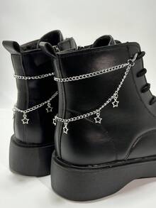 2pcs/Set Pentagram Pendant Double Layer Shoe Chain, Y2K Personalized Shoe Decoration Chain, Suitable For Boots, Sneakers, DIY Shoe & Boot Decoration Small Gift - Silver - View 4