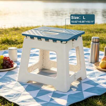 1pc Portable Foldable Step Stool, Thick Plastic Collapsible Stool With Handle, Anti-Slip Space-Saving Stool For Kitchen Bathroom