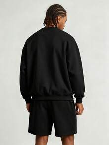 Men's Spring/Autumn Minimalist Los Angeles Flag Print Letter Crew Neck Long Sleeve Sweatshirt And Shorts Casual Set - Black - View 2