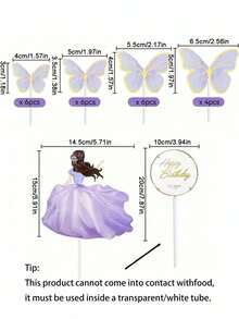 24pcs Butterfly Cake Decoration Party Supplies, Butterfly Happy Birthday Cake Decoration Set, Includes 1 Gold Metallic Happy Birthday Cake Topper, Suitable For Wedding Cake Decoration, Birthday Cake Decoration (Please Use With Stick, Do Not Directly Touch Cake) - Multicolor - View 8