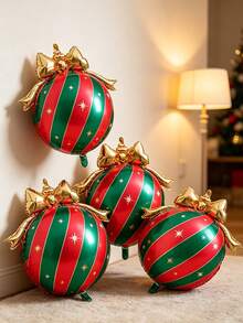 4pcs Christmas Bow Aluminum Foil Hanging Ball Set, Red, Green, Gold, Multicolor Optional, Festive Color Scheme, Suitable For New Year, Christmas Home Decor, Yard Decor, Party Decor, Holiday Decor - 4-pack Bow Hanging Ornaments - View 7