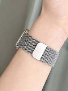 1件不鏽鋼磁吸金屬錶帶，適用於 Apple 智慧手錶 40mm 41mm 38mm 42mm 44mm 45mm 46mm 49mm，時尚可調節米蘭式錶帶，相容 I-Watch Series Ultra/12/11/10/9/8/7/6/5/4/3/2/1 - 銀色 - 查看 15