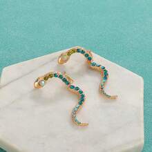 2pcs European And American Style Exaggerated Vintage Zodiac Snake Colorful Rhinestone Stud Earrings, Animal Alloy Pierced Earrings For Women - Colorful - View 8