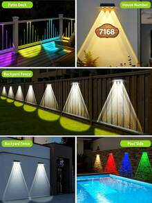 Solar Powered Fence Lights Outdoor, Upgraded Brightness 3 LED Lens Fence Lights, Solar Powered, 10 Fixed Colors And RGB Lights, IP65 Waterproof Solar Lights, Suitable For Backyard/Fence/Stairs/Patio - RGB - View 4